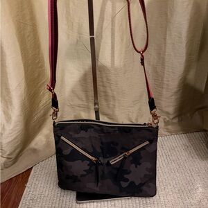 Stella & Dot Black and Pink Camo Crossbody Bag